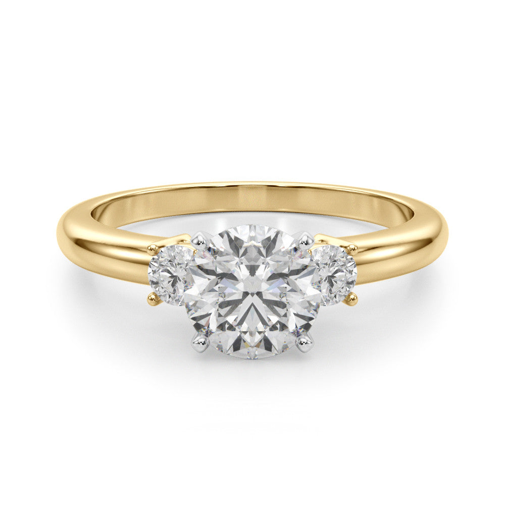 Yellow gold Three-Stone Round Cut Diamond Solitaire with Prong Setting and Classic Band 1
