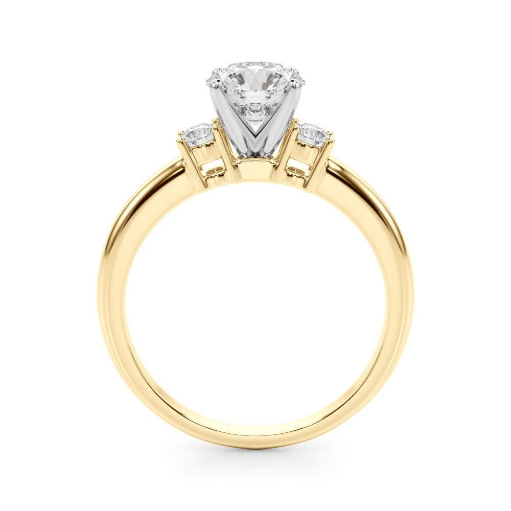 Yellow gold Three-Stone Round Cut Diamond Solitaire with Prong Setting and Classic Band 2