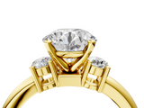 Yellow gold Three-Stone Round Cut Diamond Solitaire with Prong Setting and Classic Band_61