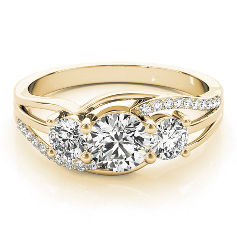 Yellow gold Three-Stone Round Cut Diamond Split Shank Prong Set Ring 1
