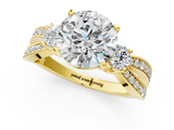 Yellow gold Three-Stone Round Cut Diamond Twist Band with Prong Setting_65