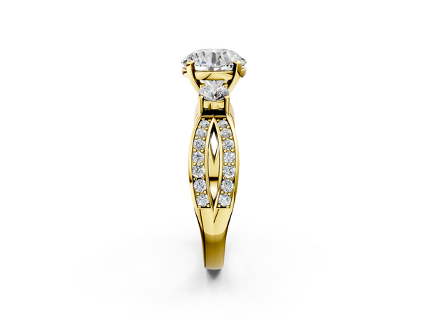 Yellow Gold Round Three Stone Engagement Ring Setting with Graduated Pave Split Twist Band