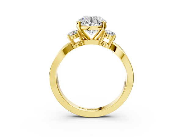 Yellow Gold Round Three Stone Engagement Ring Setting with Graduated Pave Split Twist Band