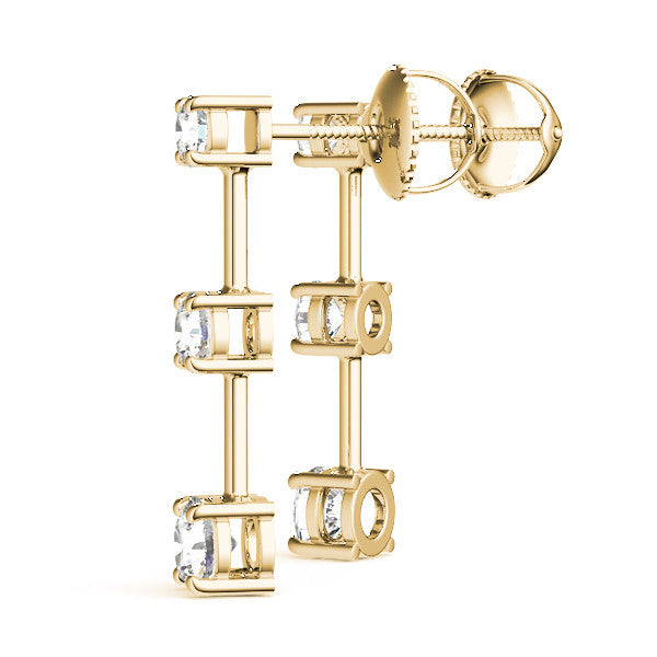 Yellow gold Three-Stone Round Cut Drop Earrings with Prong Setting 1