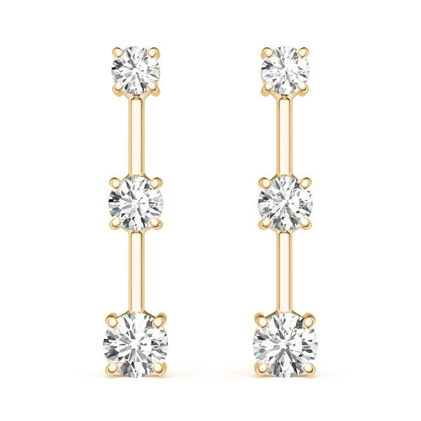 Yellow gold Three-Stone Round Cut Drop Earrings with Prong Setting 2