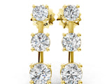 Yellow gold Three-Stone Round Cut Drop Earrings with Prong Setting_15