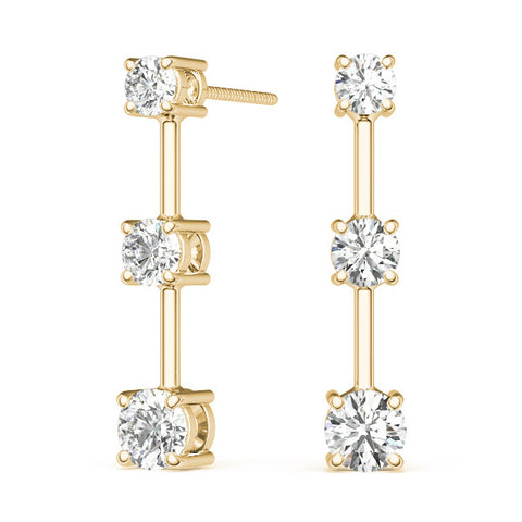 Yellow gold Three-Stone Round Cut Drop Earrings with Prong Setting