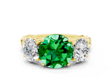 Yellow gold Three-Stone Round Cut Emerald Braided Band Ring with Four-Prong Setting_12