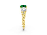 Yellow gold Three-Stone Round Cut Emerald Braided Band Ring with Four-Prong Setting_14