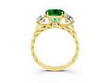 Yellow gold Three-Stone Round Cut Emerald Braided Band Ring with Four-Prong Setting_15