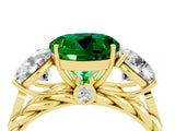 Yellow gold Three-Stone Round Cut Emerald Braided Band Ring with Four-Prong Setting_16