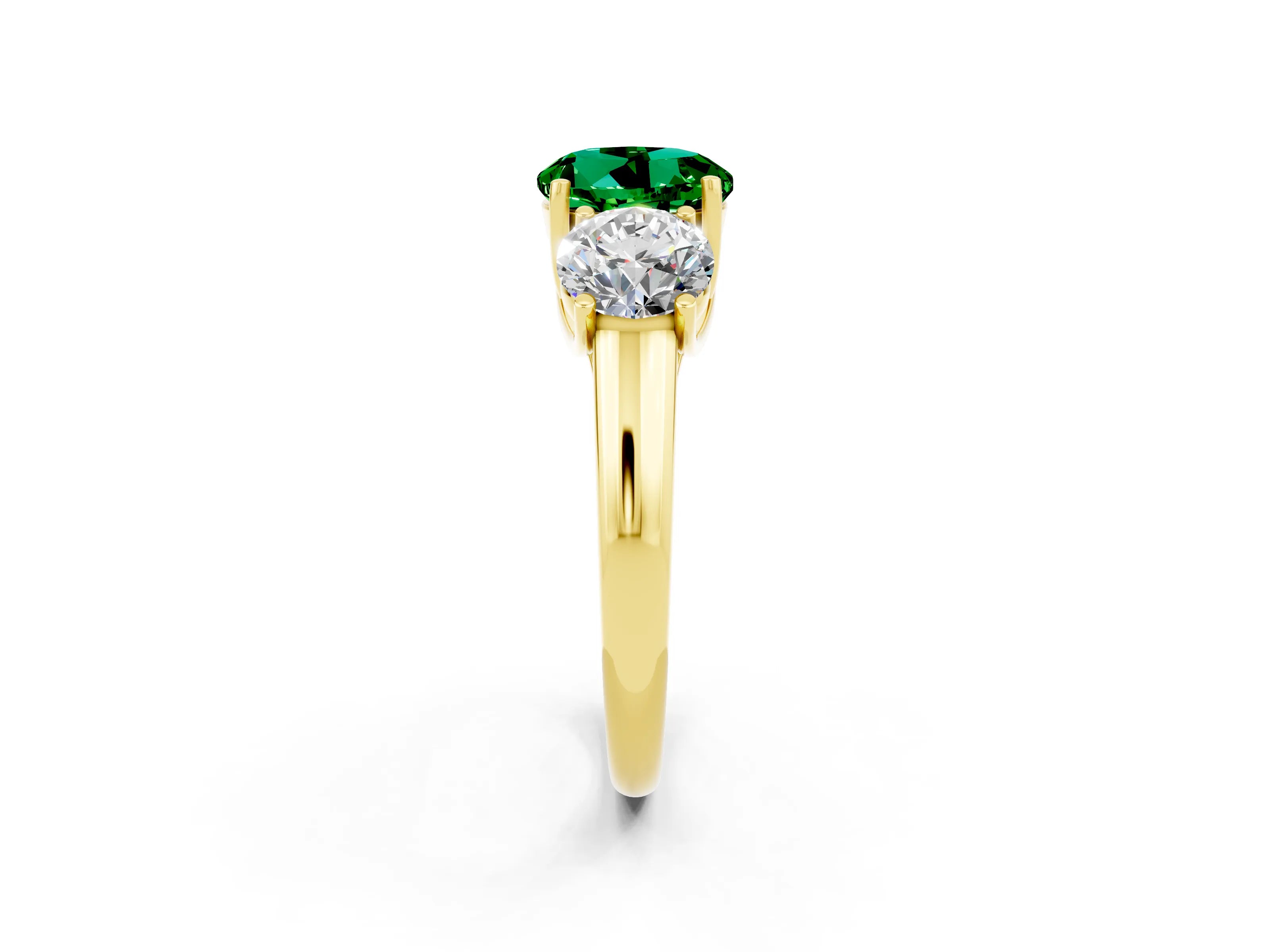 Yellow gold Three-Stone Round Cut Emerald Engagement Ring with Prong Setting_2