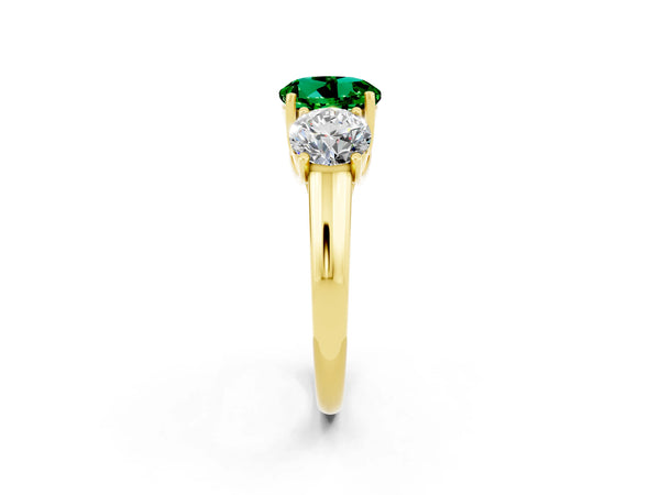 Yellow gold Three-Stone Round Cut Emerald Engagement Ring with Prong Setting