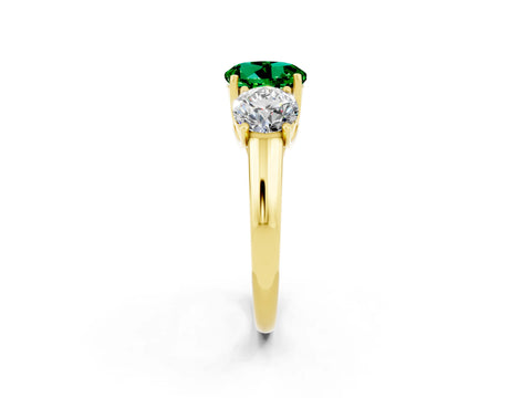 Yellow gold Three-Stone Round Cut Emerald Engagement Ring with Prong Setting_2
