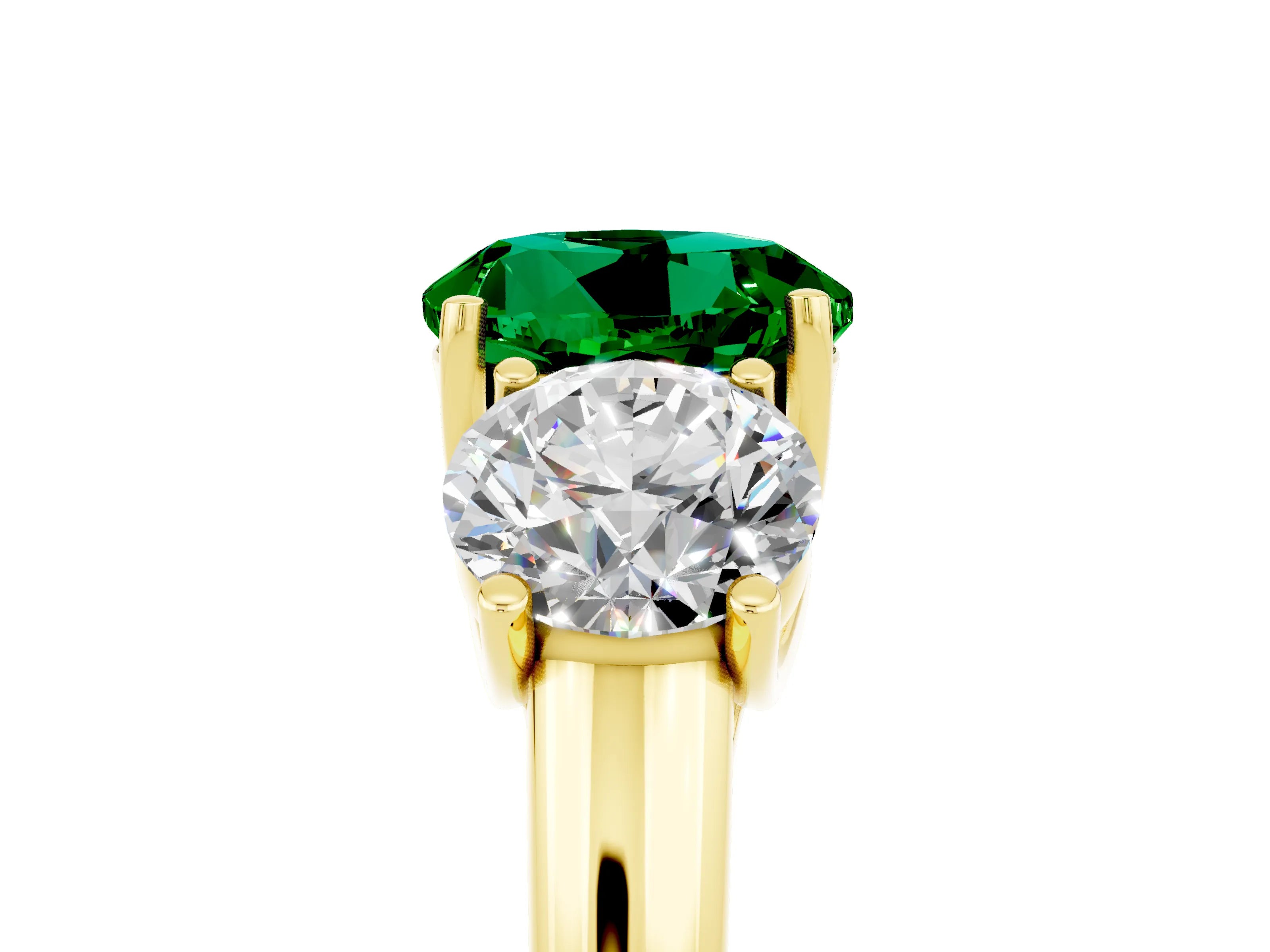 Yellow gold Three-Stone Round Cut Emerald Engagement Ring with Prong Setting_5