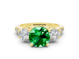 Yellow gold Three-Stone Round Cut Emerald Pavé Band with Four-Prong Setting