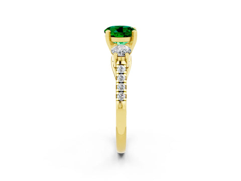 Yellow gold Three-Stone Round Cut Emerald Pavé Band with Four-Prong Setting_2