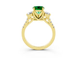 Yellow gold Three-Stone Round Cut Emerald Pavé Band with Four-Prong Setting_3