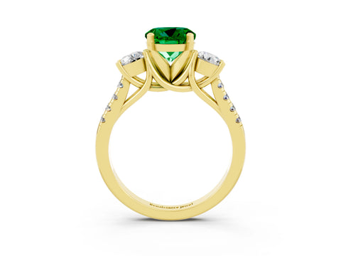 Yellow gold Three-Stone Round Cut Emerald Pavé Band with Four-Prong Setting_3