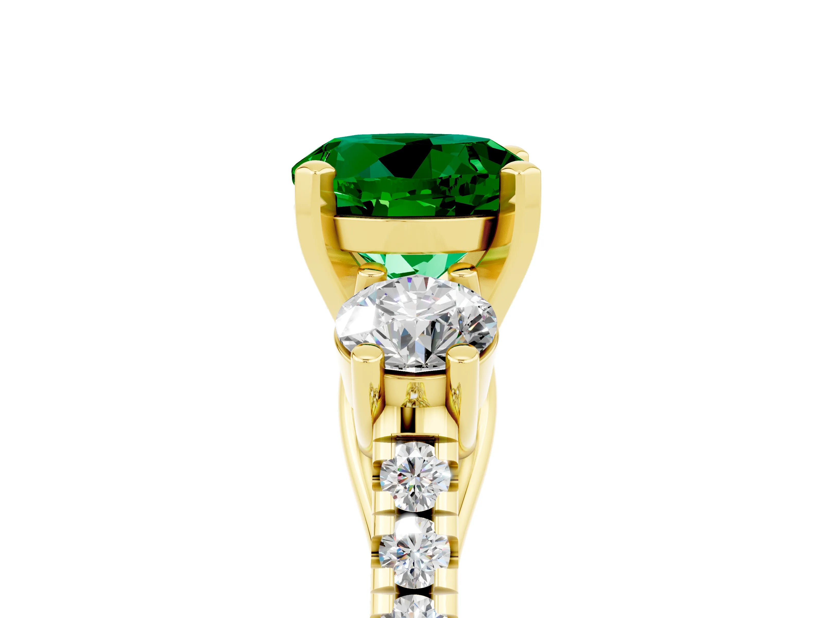 Yellow gold Three-Stone Round Cut Emerald Pavé Band with Four-Prong Setting_5