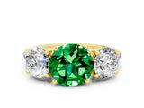 Yellow gold Three-Stone Round Cut Emerald Ring with Pavé Band and Prong Setting_12