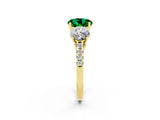 Yellow gold Three-Stone Round Cut Emerald Ring with Pavé Band and Prong Setting_14