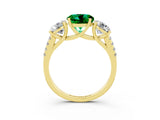 Yellow gold Three-Stone Round Cut Emerald Ring with Pavé Band and Prong Setting_15