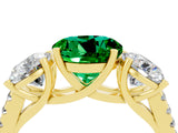 Yellow gold Three-Stone Round Cut Emerald Ring with Pavé Band and Prong Setting_16