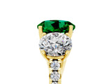 Yellow gold Three-Stone Round Cut Emerald Ring with Pavé Band and Prong Setting_17