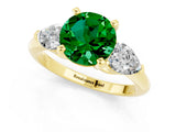 Yellow gold Three-Stone Round Cut Emerald Ring with Pear Side Stones and Four-Prong Setting_1