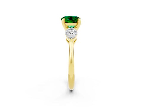 Yellow gold Three-Stone Round Cut Emerald Ring with Pear Side Stones and Four-Prong Setting_2