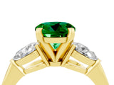 Yellow gold Three-Stone Round Cut Emerald Ring with Pear Side Stones and Four-Prong Setting_4