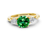 Yellow gold Three-Stone Round Cut Emerald Ring with Pear  Side Stones in Four-Prong Setting_12
