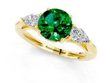Yellow gold Three-Stone Round Cut Emerald Ring with Pear  Side Stones in Four-Prong Setting_13