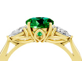 Yellow gold Three-Stone Round Cut Emerald Ring with Pear  Side Stones in Four-Prong Setting_16