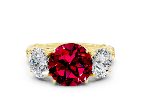 Yellow gold Three-Stone Round Cut Garnet Braided Band Ring with Four-Prong Setting_12