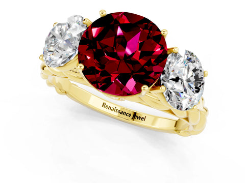 Yellow gold Three-Stone Round Cut Garnet Braided Band Ring with Four-Prong Setting_13