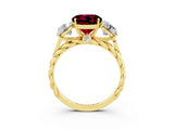 Yellow gold Three-Stone Round Cut Garnet Braided Band Ring with Four-Prong Setting_15