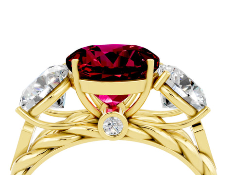 Yellow gold Three-Stone Round Cut Garnet Braided Band Ring with Four-Prong Setting_16