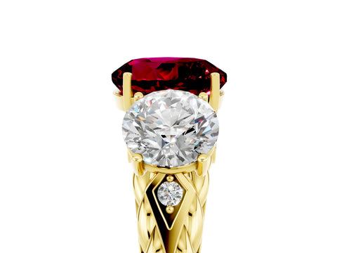Yellow gold Three-Stone Round Cut Garnet Braided Band Ring with Four-Prong Setting_17