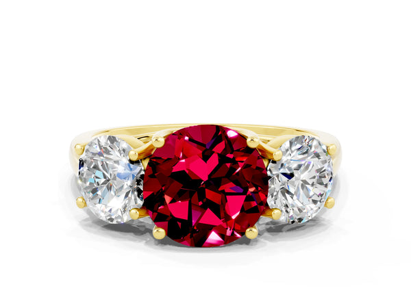 Yellow gold Three-Stone Round Cut Garnet Engagement Ring with Prong Setting