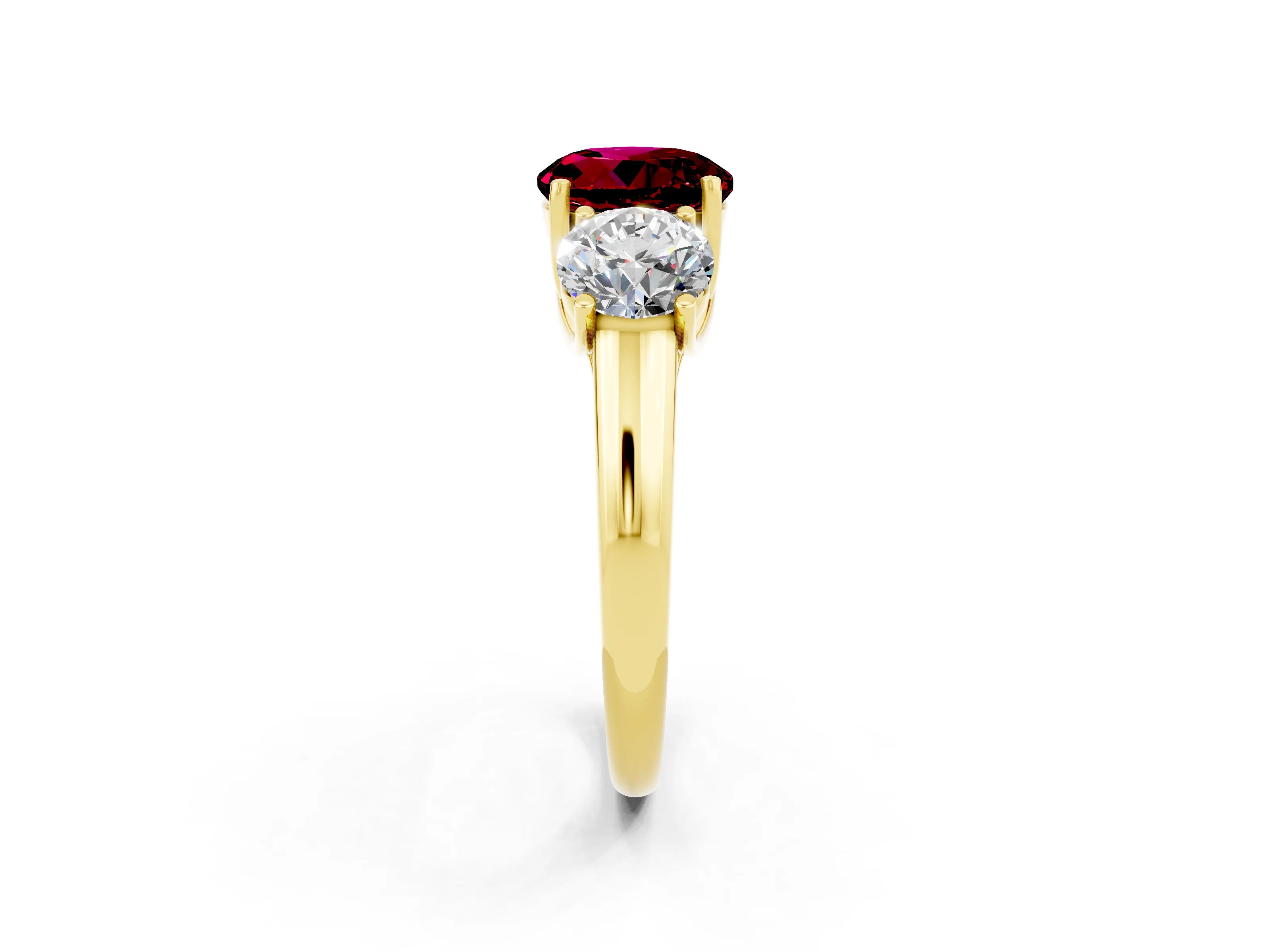 Yellow gold Three-Stone Round Cut Garnet Engagement Ring with Prong Setting_2
