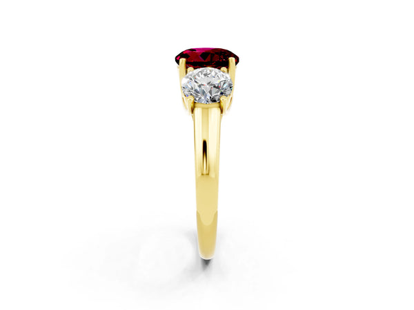 Yellow gold Three-Stone Round Cut Garnet Engagement Ring with Prong Setting