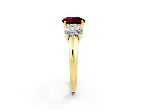 Yellow gold Three-Stone Round Cut Garnet Engagement Ring with Prong Setting_2