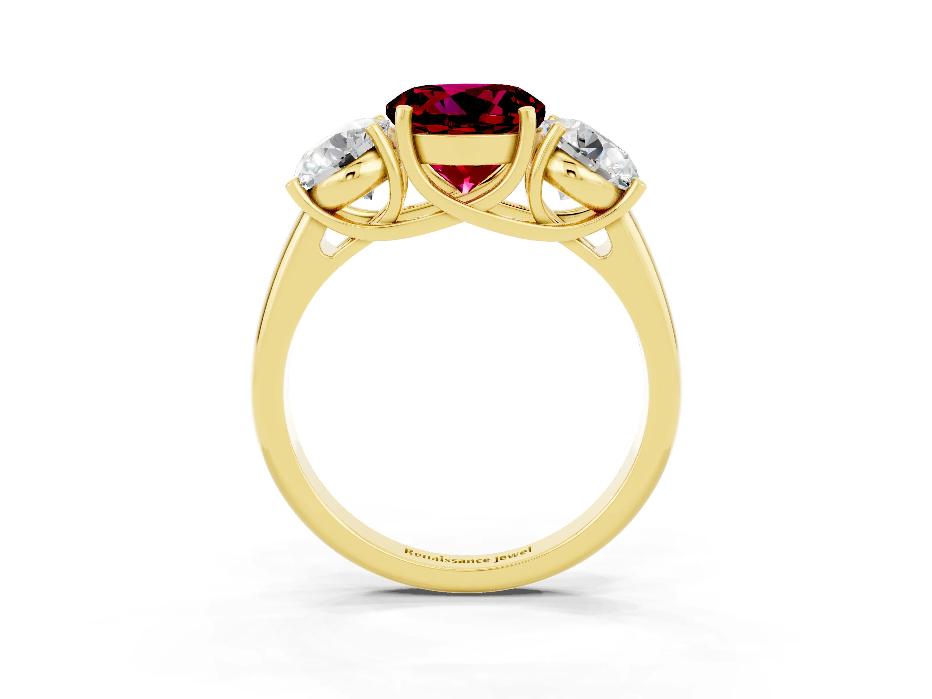 Yellow gold Three-Stone Round Cut Garnet Engagement Ring with Prong Setting_3