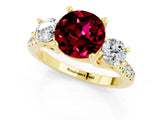 Yellow gold Three-Stone Round Cut Garnet Pavé Band with Four-Prong Setting_1