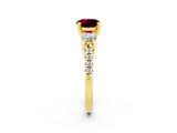 Yellow gold Three-Stone Round Cut Garnet Pavé Band with Four-Prong Setting_2