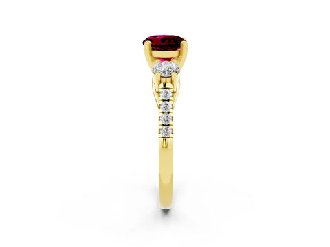 Yellow gold Three-Stone Round Cut Garnet Pavé Band with Four-Prong Setting_2