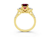 Yellow gold Three-Stone Round Cut Garnet Pavé Band with Four-Prong Setting_3