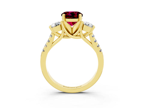 Yellow gold Three-Stone Round Cut Garnet Pavé Band with Four-Prong Setting_3